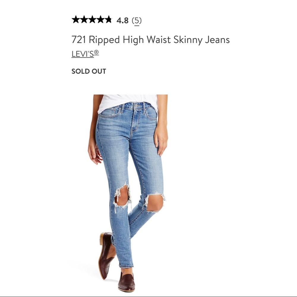 Levi’s 721 High Rise Busted Out knees Skinny Jeans